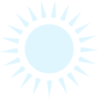 A bright blue sun icon with pointed rays.